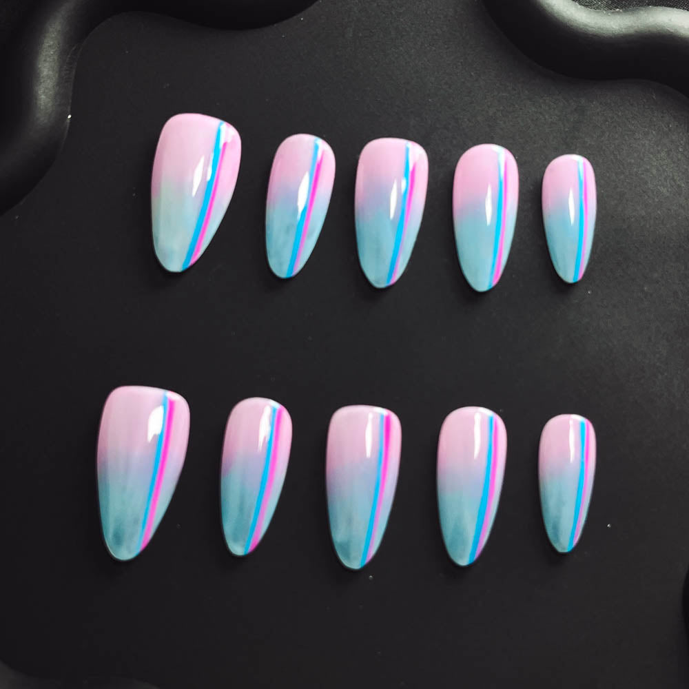 Colorful gradient lines Handmade Almond  Nails X1118 - NoirNail