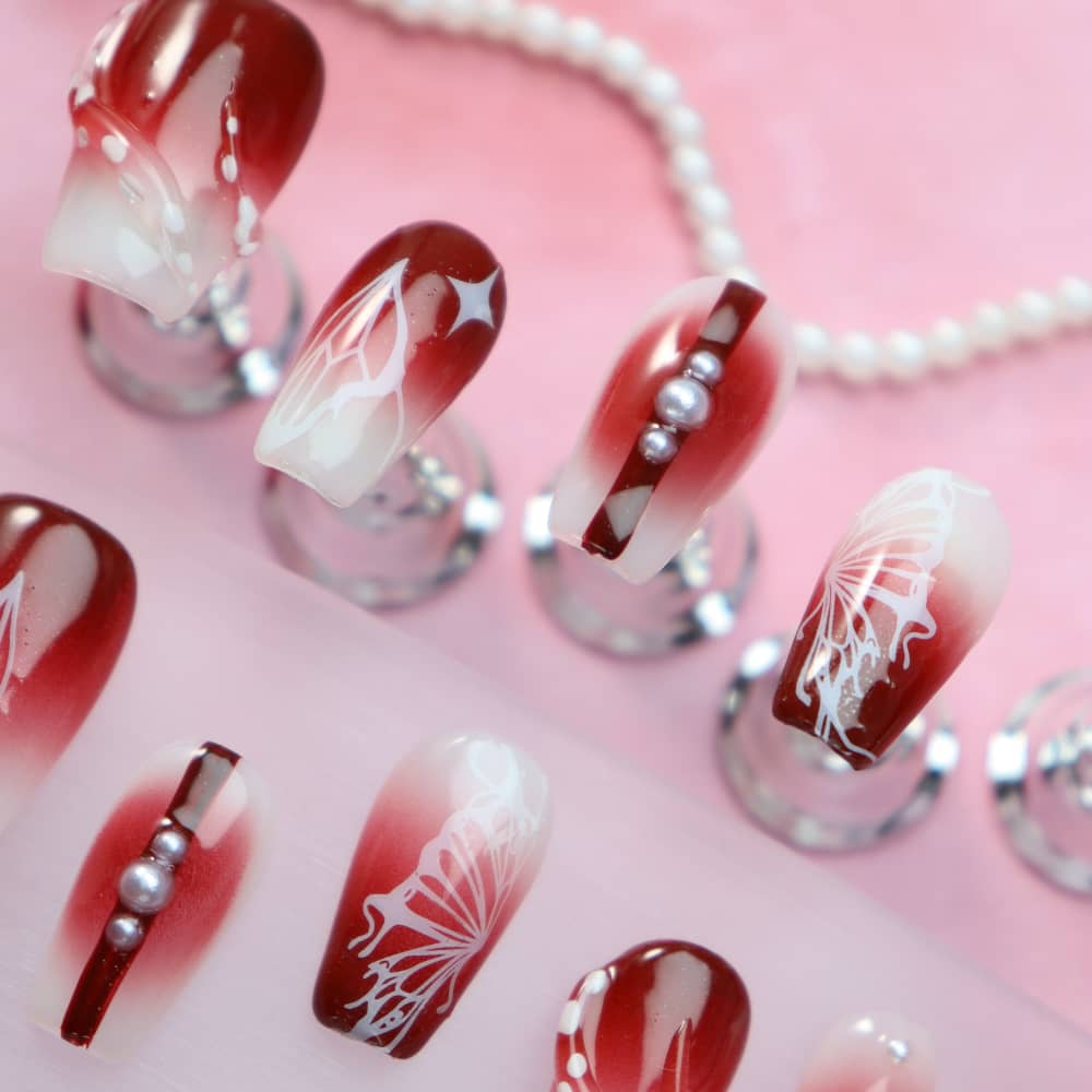 Cinnamon Red Wine Handmade Square Press On Nails A1092