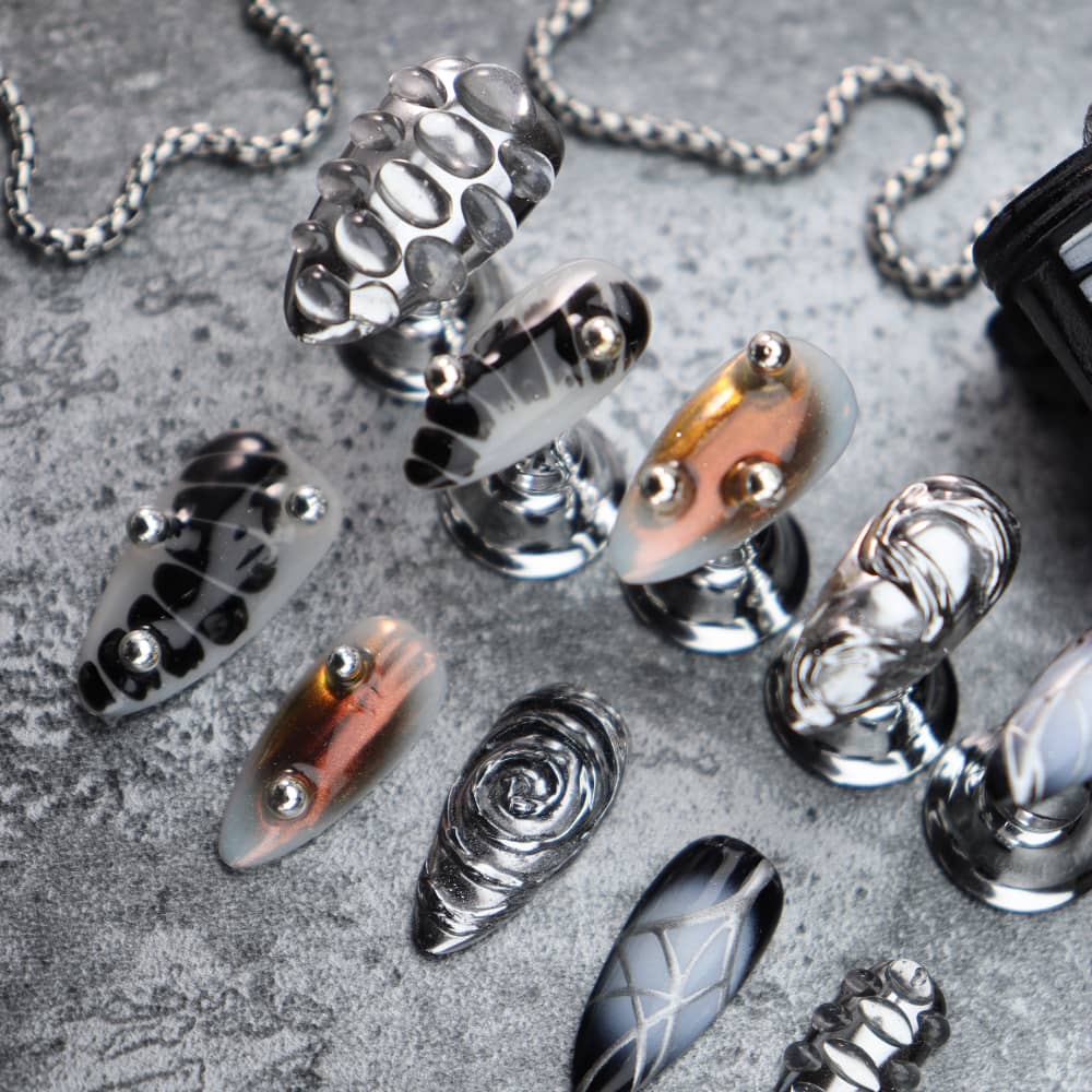 Cyberpunk Y2K Handmade Almond Press On Nails A1260