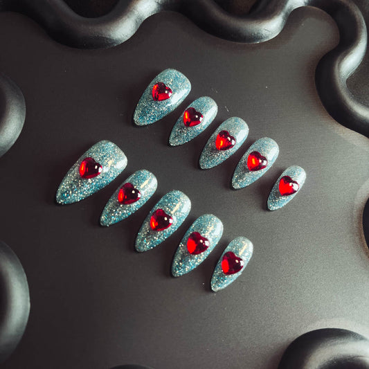 Brilliant Heart 3D Handmade Almond  Nails LT1014 - NoirNail