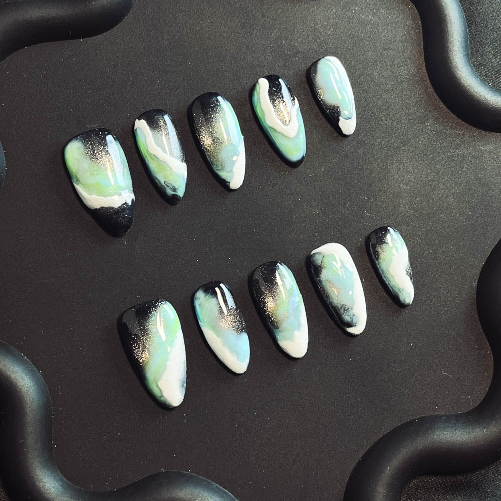 Blue Beach Handmade Almond  Nails X1028 - NoirNail