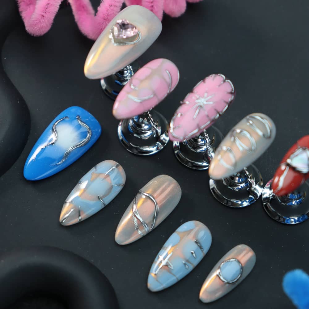 Pink Cyberpunk Y2K Handmade Almond Press On Nails A1328