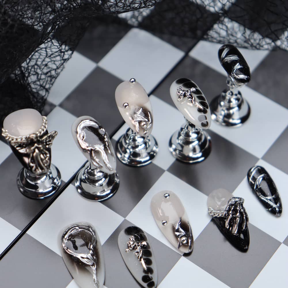 Vintage Chrome Hearts Handmade Almond Press On Nails A1220