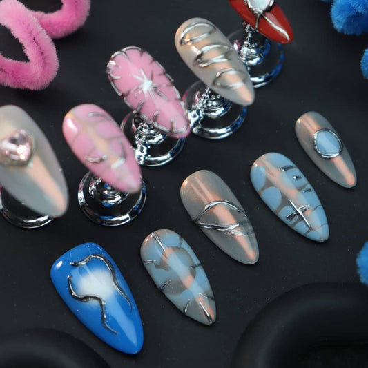 Pink Cyberpunk Y2K Handmade Almond Press On Nails A1328