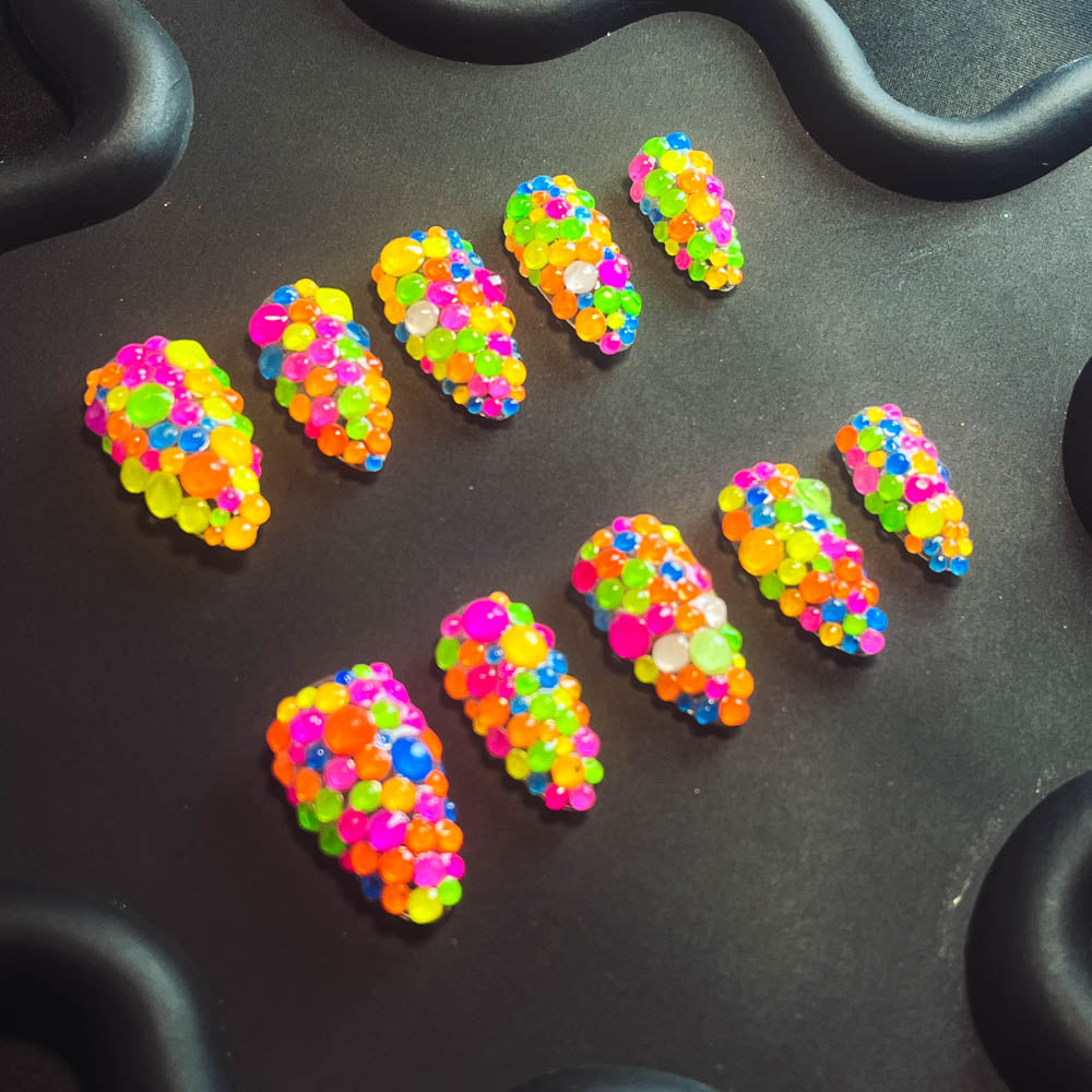 Fruit Popping Candy Rhinestones Handmade Almond  Nails XZ1019 - NoirNail
