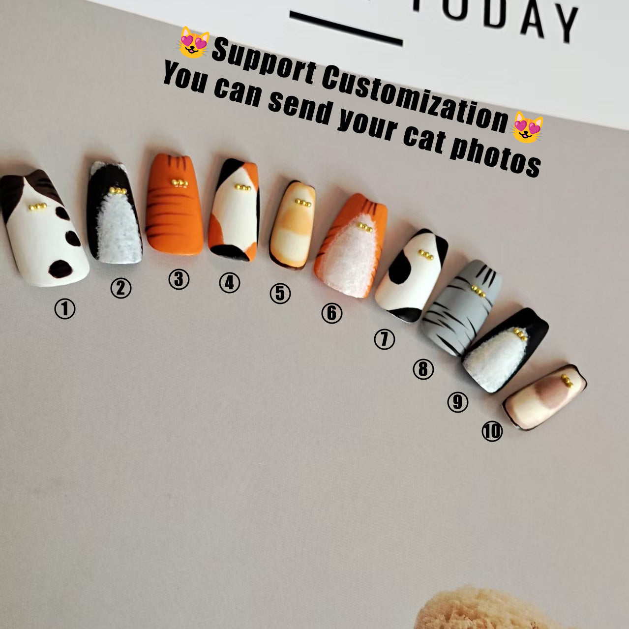 Custom Kitten Handmade Almond Press On Nails
