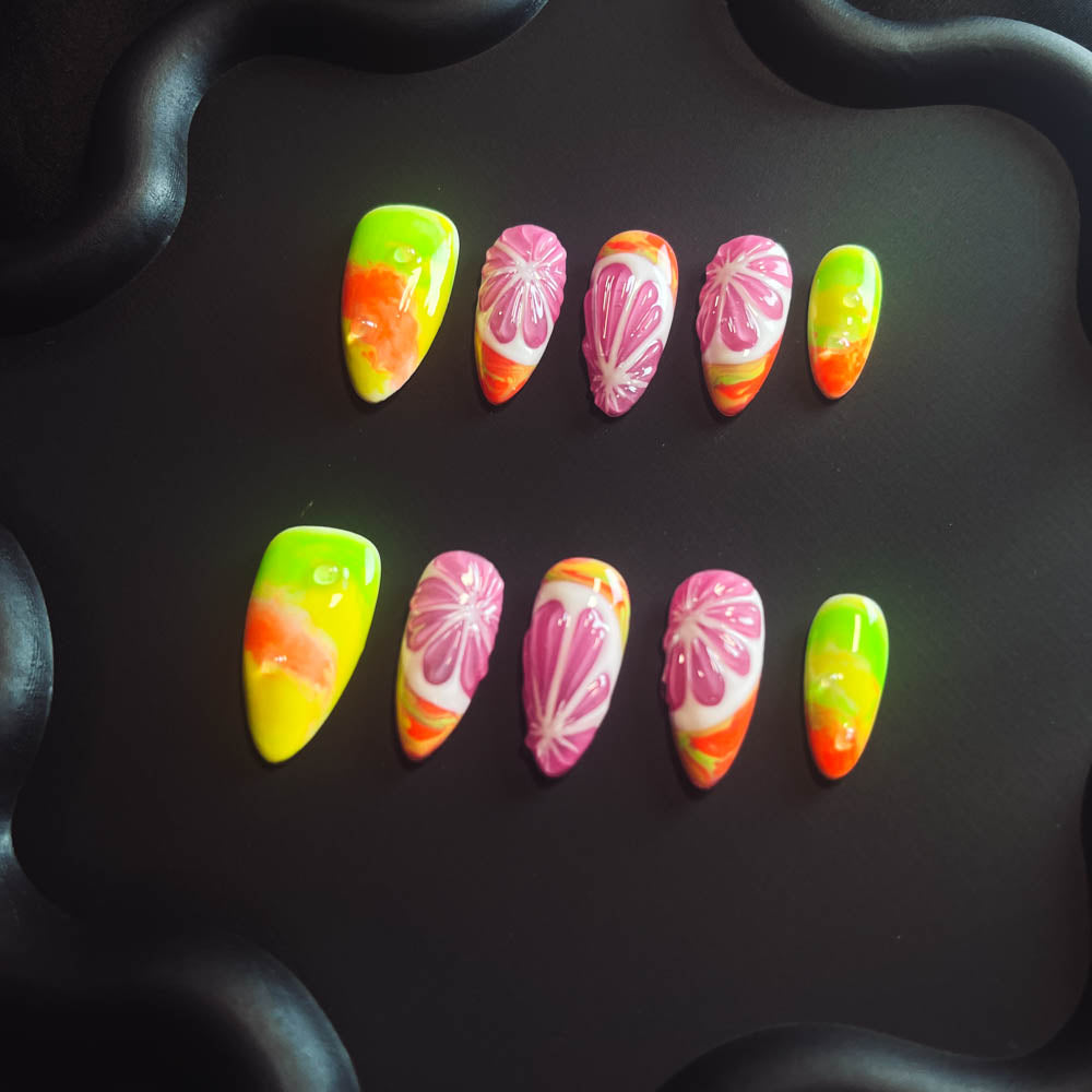 Grapefruit Candy 3D Handmade Almond  Nails LT1040 - NoirNail