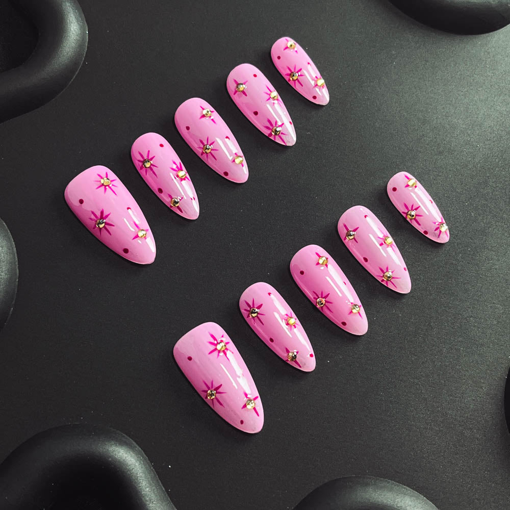 Pink Sunlight Handmade Almond  Nails X1098 - NoirNail