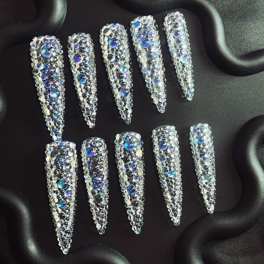 Moonlight Rhinestone Handmade Stiletto  Nails MM1003 - NoirNail