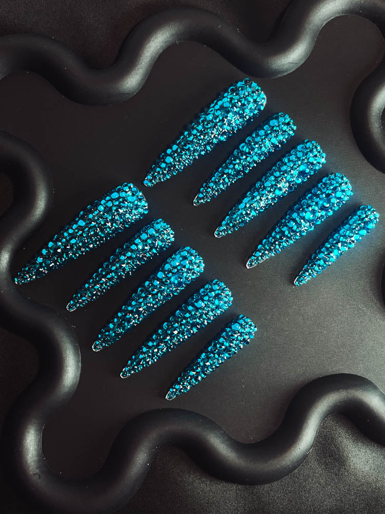 The Legend of the Blue Sea Rhinestone Handmade  Stiletto Nails MM1002 - NoirNail