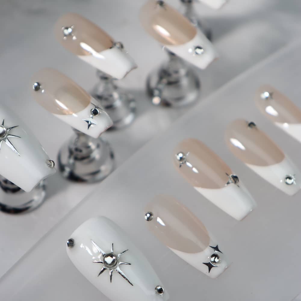 Meteor French Tip Handmade Coffin Nails A537