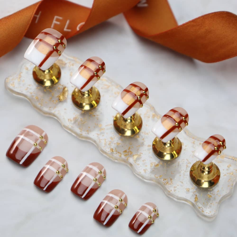 French lines Handmade Square Press On Nails A865