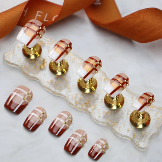 French lines Handmade Square Press On Nails A865