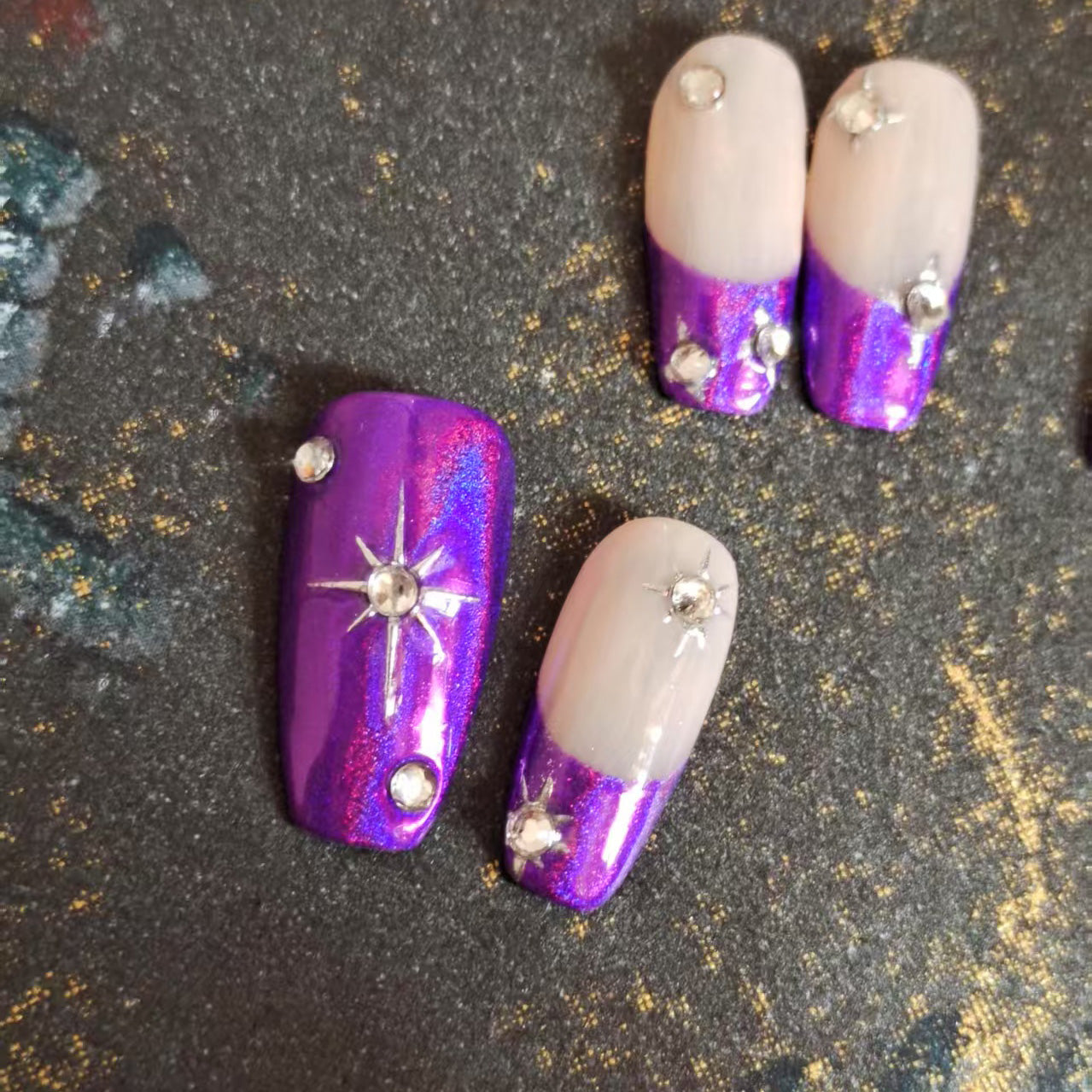Purple Handmade Coffin French Tip Press On Nails
