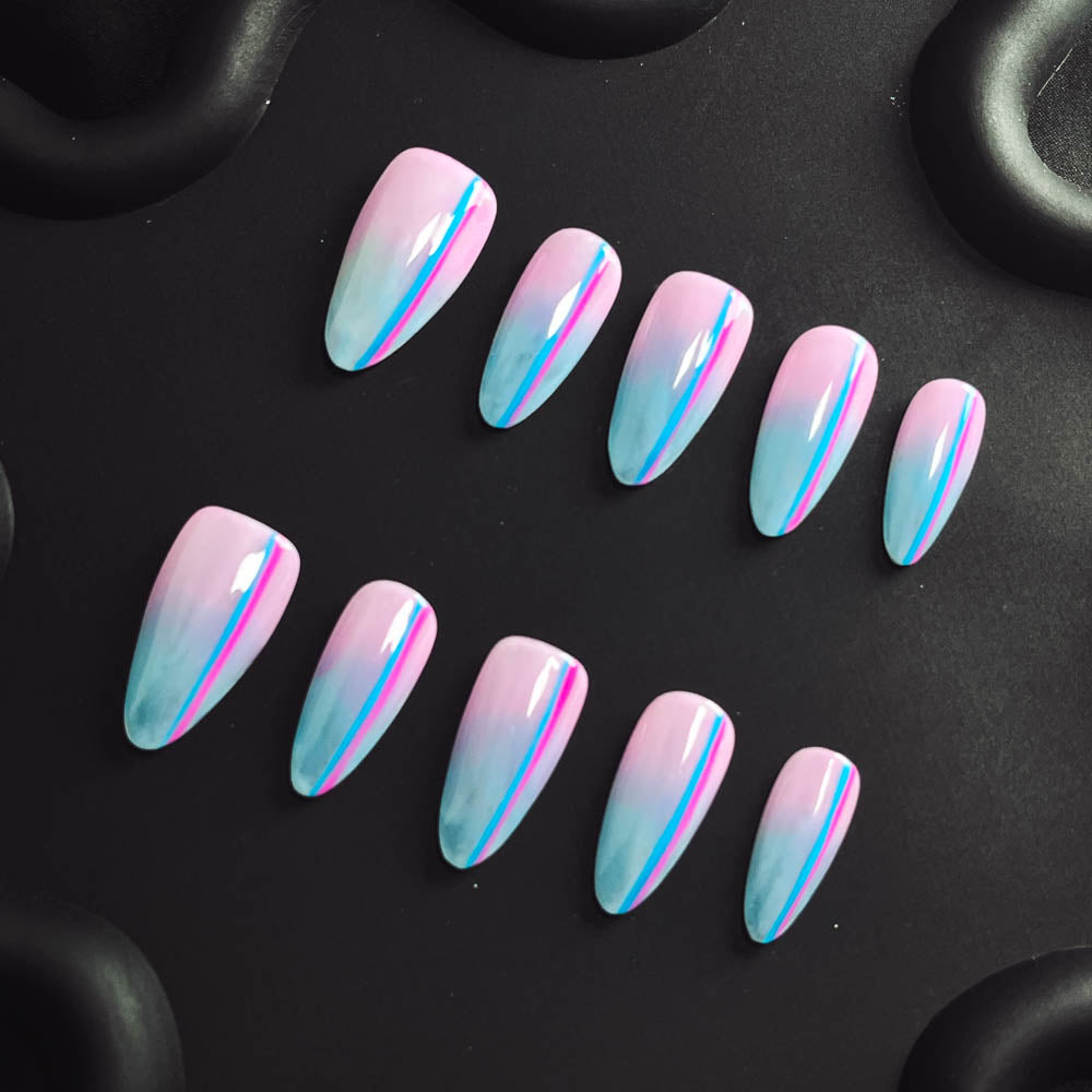 Colorful gradient lines Handmade Almond  Nails X1118 - NoirNail