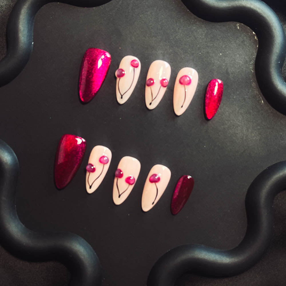 Crystal Cherry  Handmade Almond  Nails X1074 - NoirNail