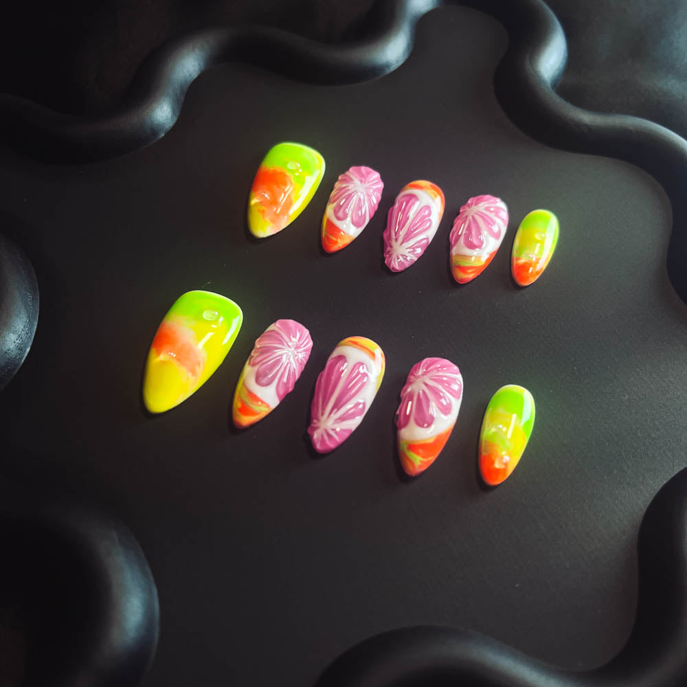 Grapefruit Candy 3D Handmade Almond  Nails LT1040 - NoirNail