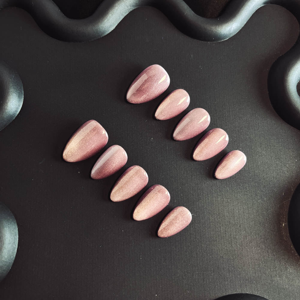 Dried Rose Cat Eyes Gel Nail Handmade Almond Press-ons Nail MQ1002 - NoirNail