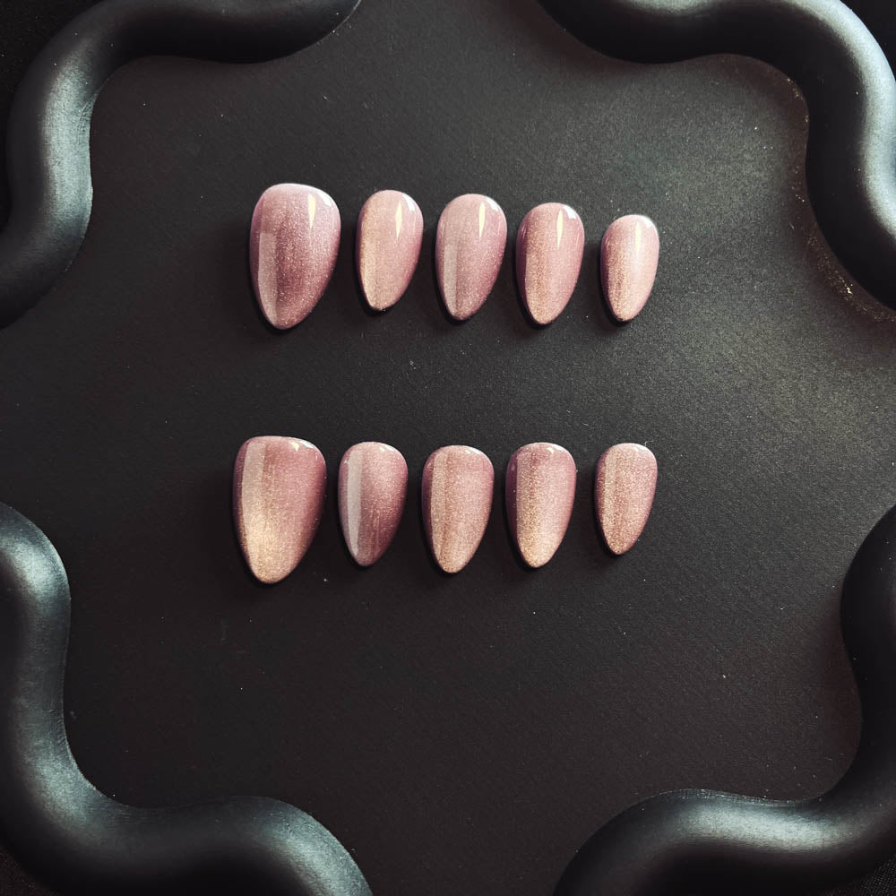 Dried Rose Cat Eyes Gel Nail Handmade Almond Press-ons Nail MQ1002 - NoirNail