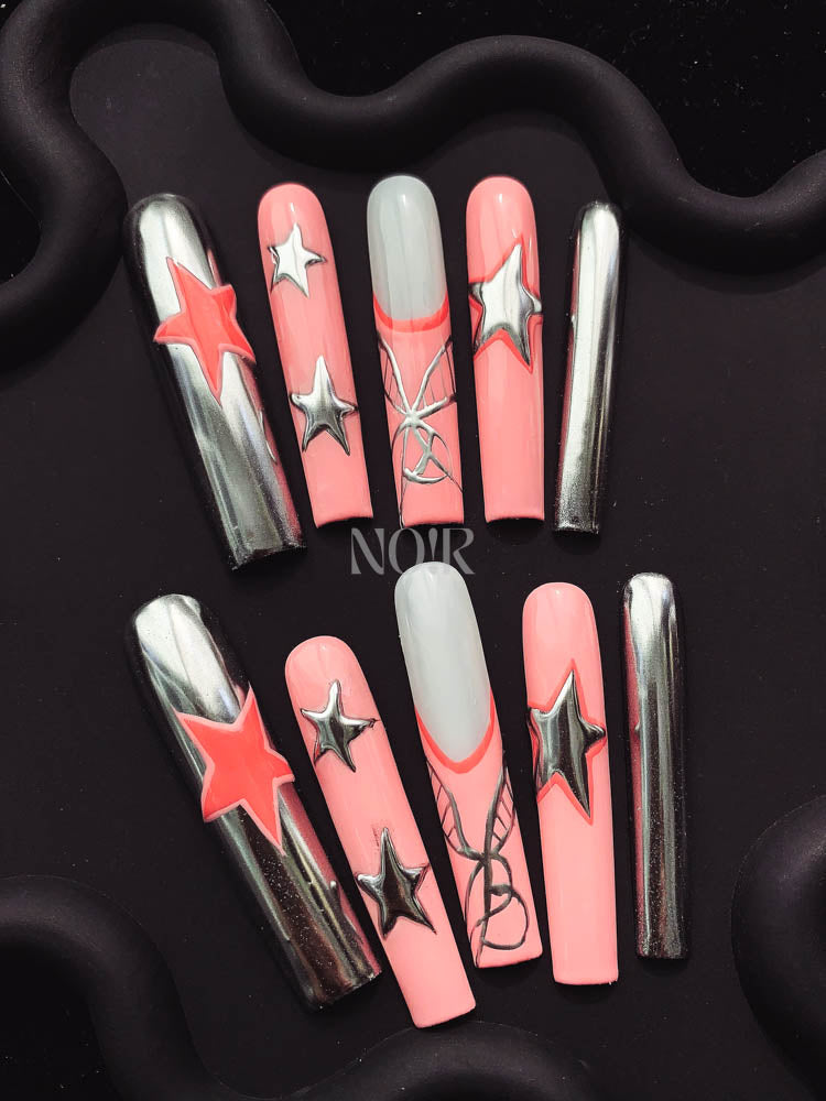Pink Star  Handmade  Square Nails OM1038 - NoirNail