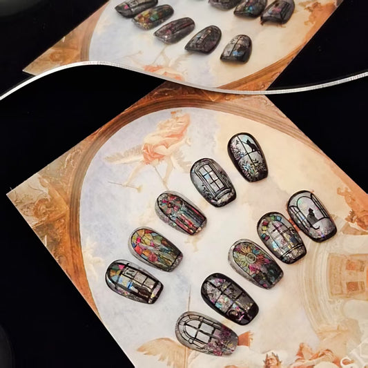 Kitten Under The Enamel Window Handmade Coffin Press On Nails