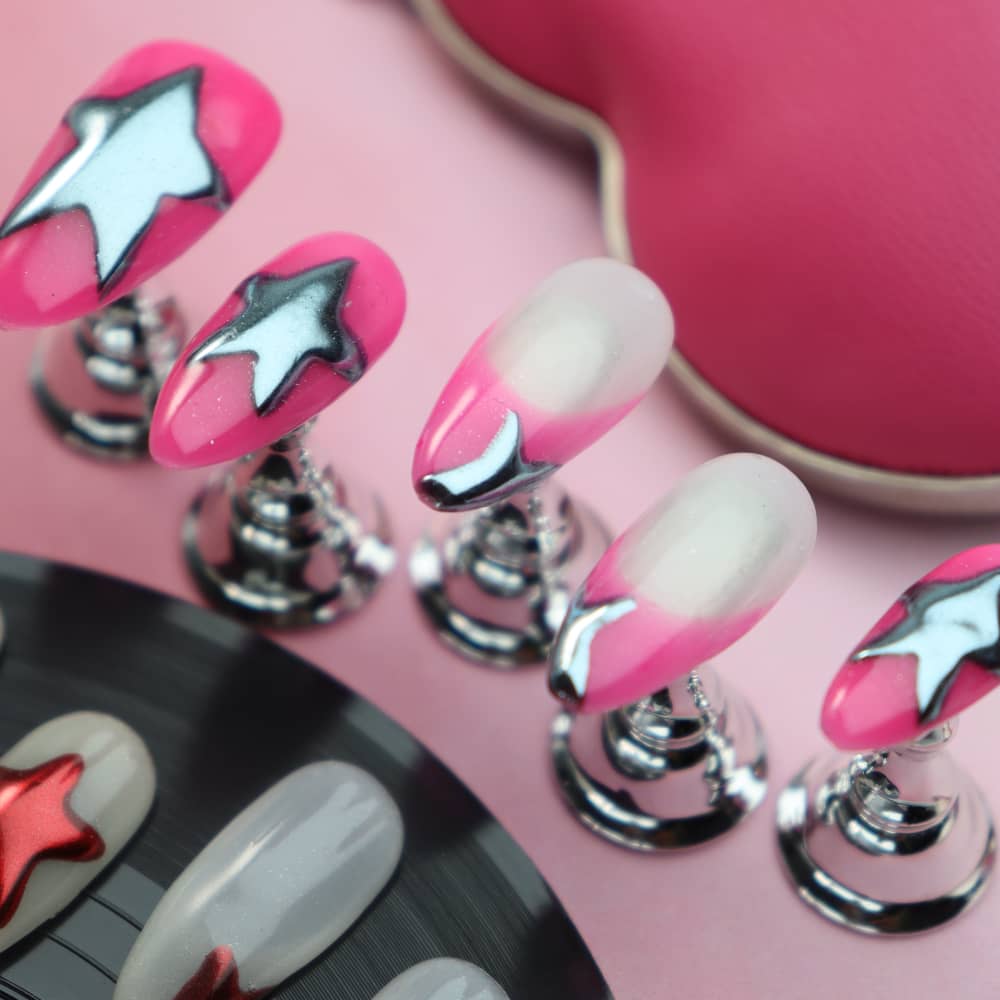 Star Stories Night light Handmade Almond Press On Nails A971