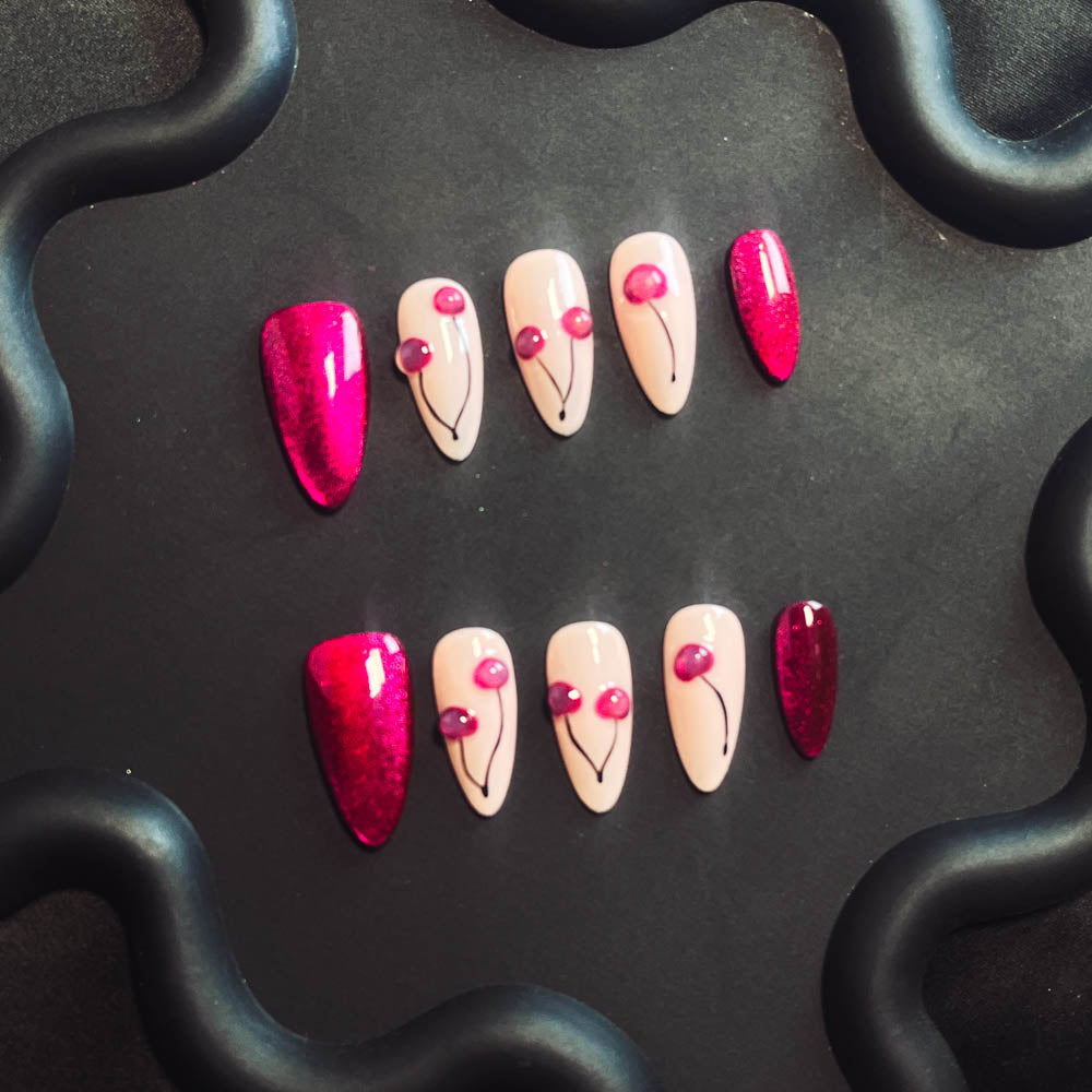 Crystal Cherry  Handmade Almond  Nails X1074 - NoirNail