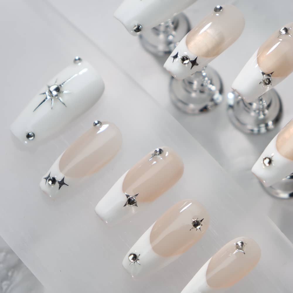 Meteor French Tip Handmade Coffin Nails A537