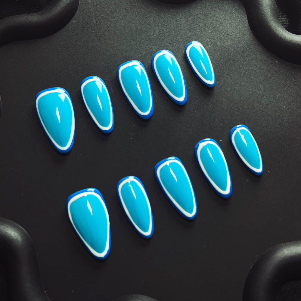 Aquamarine  Handmade Almond  Nails X1116 - NoirNail