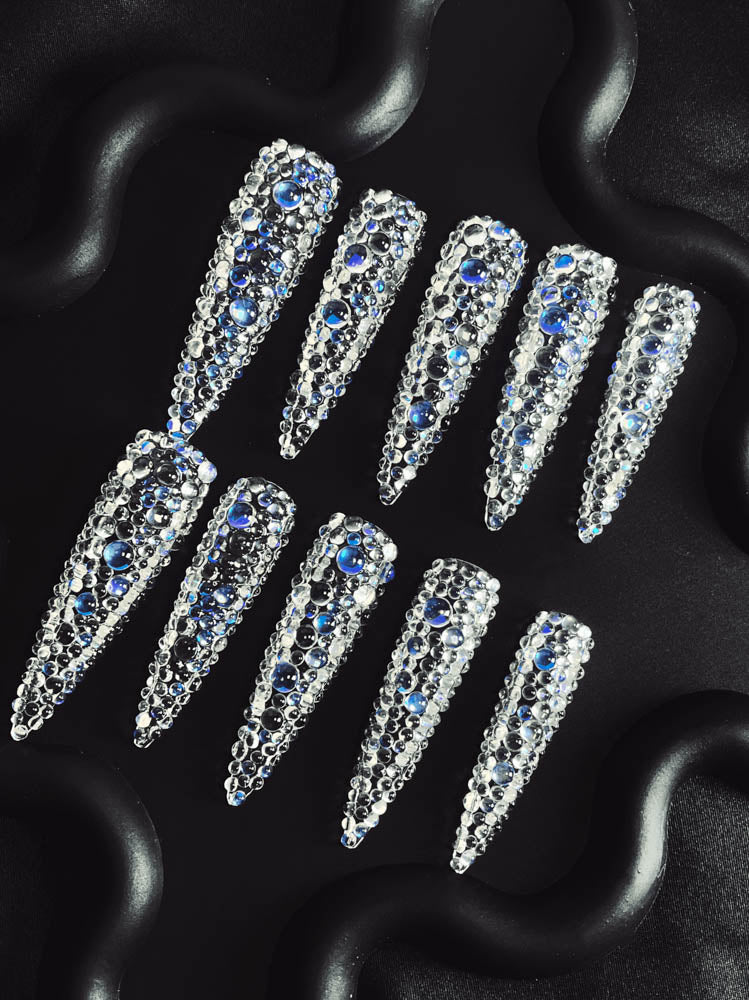 Moonlight Rhinestone Handmade Stiletto  Nails MM1003 - NoirNail