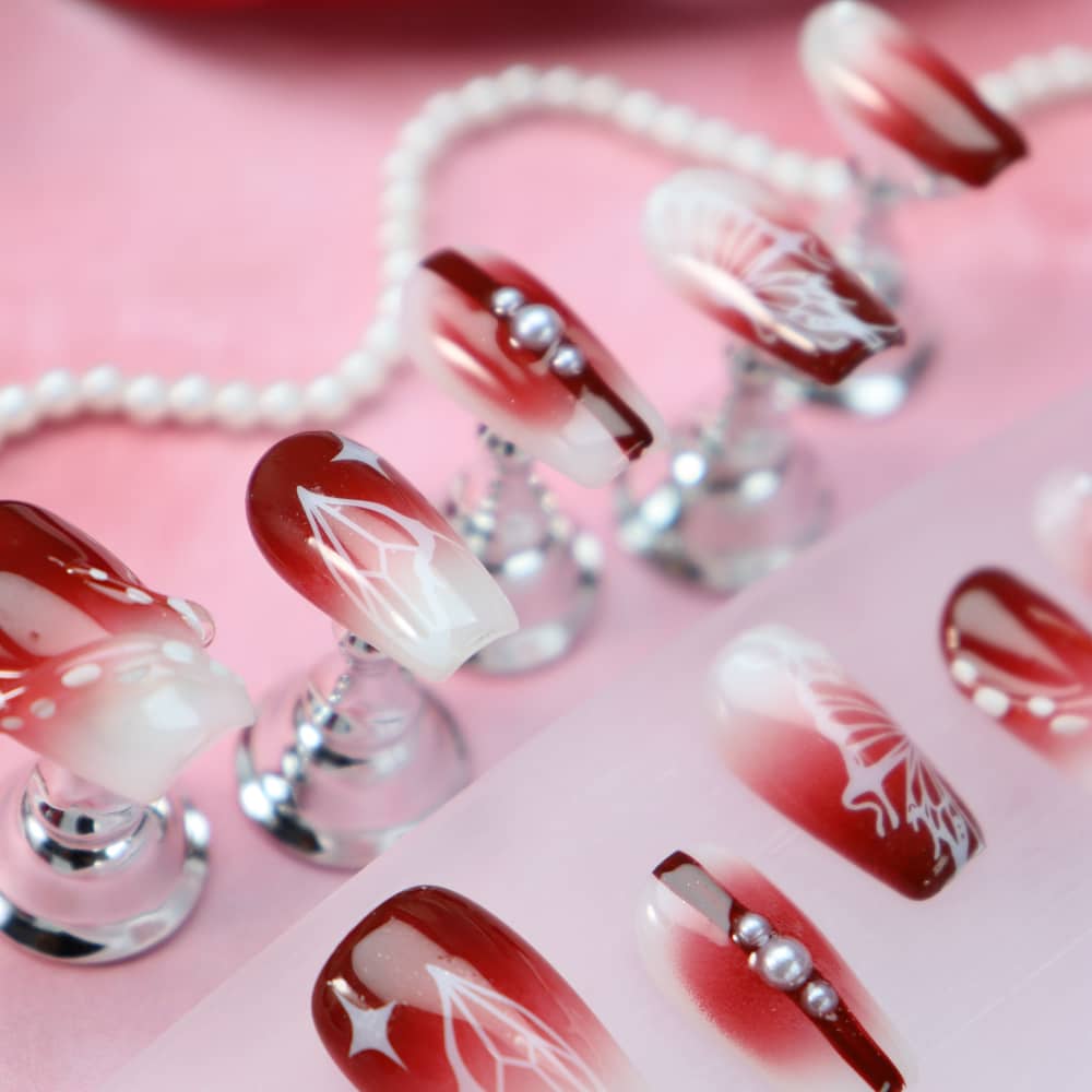 Cinnamon Red Wine Handmade Square Press On Nails A1092