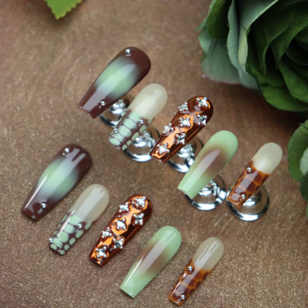 Coffee Time Handmade Coffin Press On Nails PP14