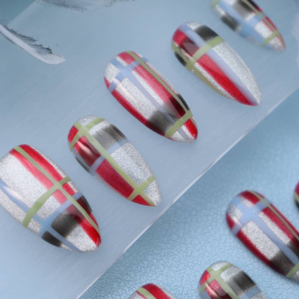 Miss CoCo Plaid Skirt Handmade Almond Press On Nails A1152