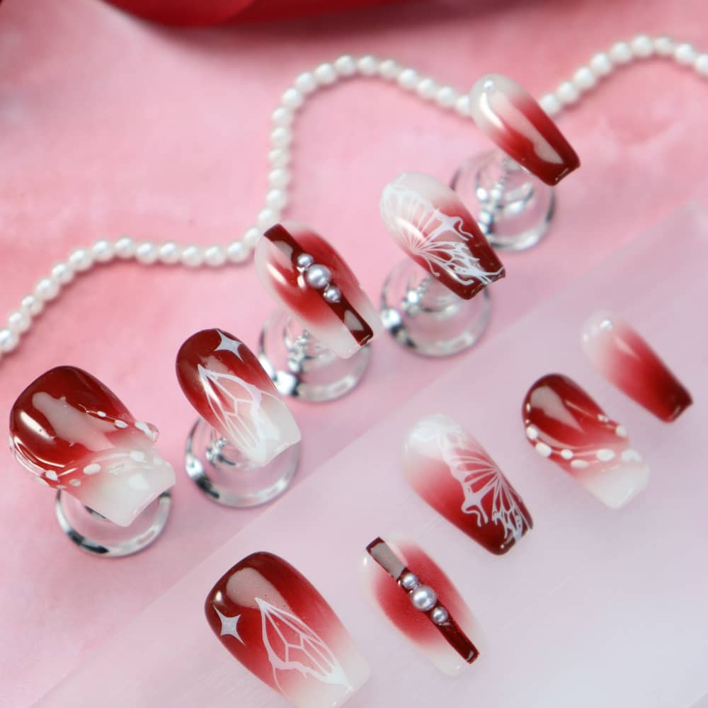 Cinnamon Red Wine Handmade Square Press On Nails A1092