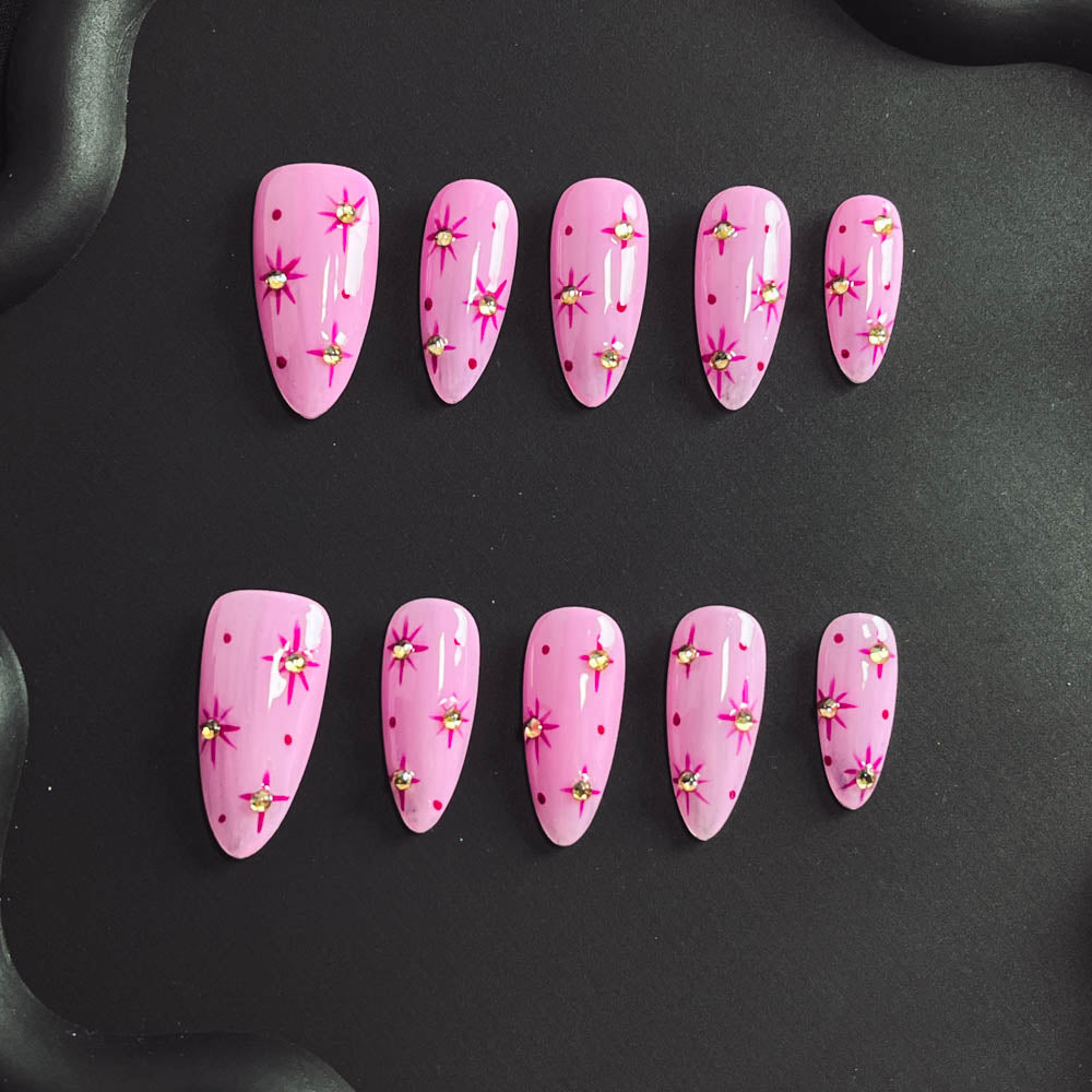 Pink Sunlight Handmade Almond  Nails X1098 - NoirNail
