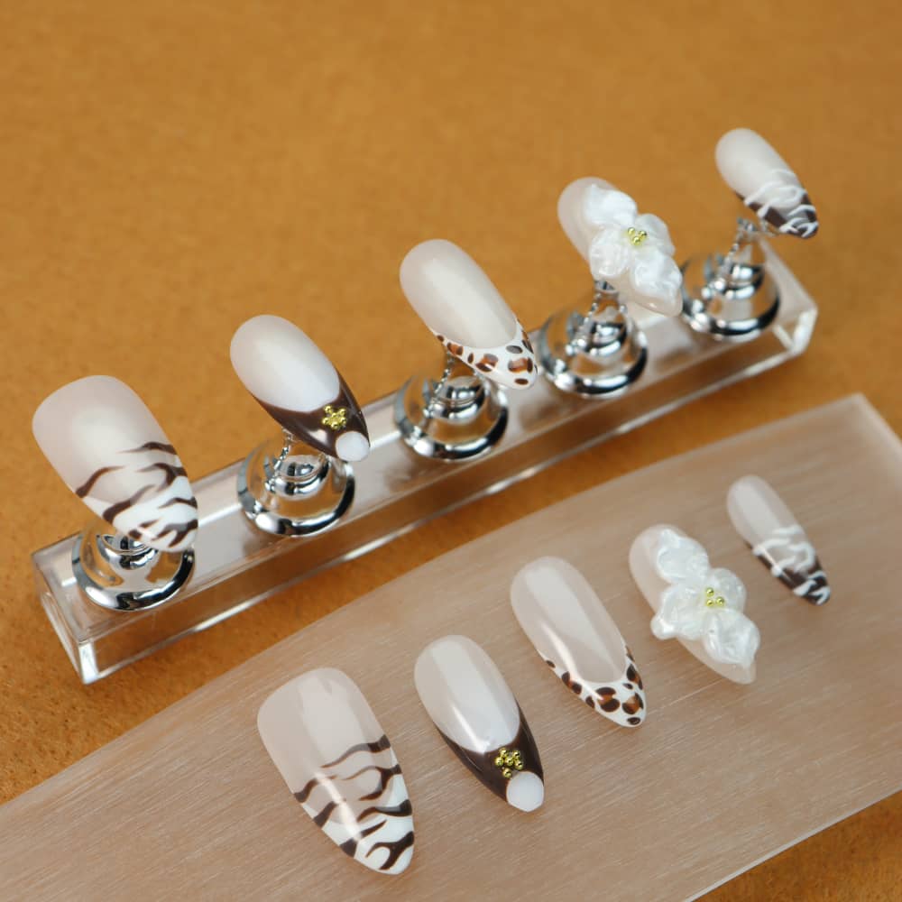 Maillard Hand Pinching Petals Deep French Handmade Almond Press on Nails A1088