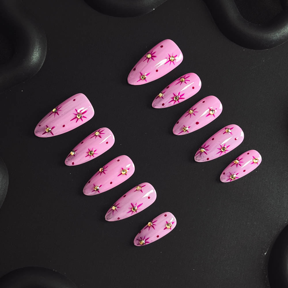 Pink Sunlight Handmade Almond  Nails X1098 - NoirNail