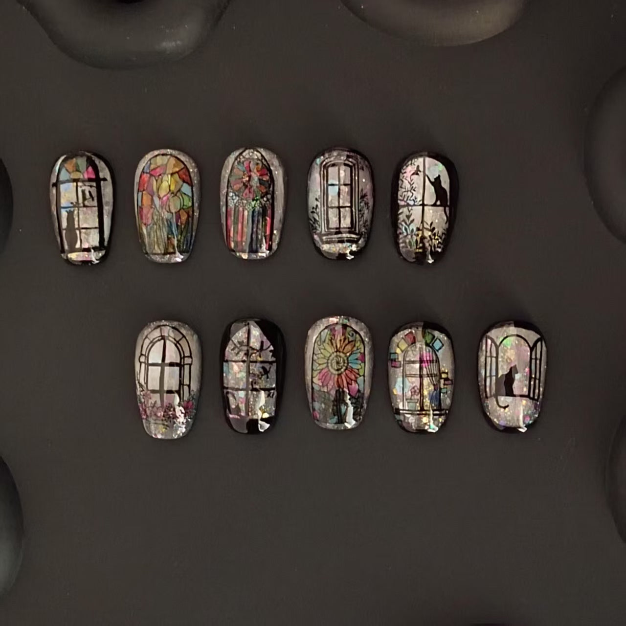 Kitten Under The Enamel Window Handmade Coffin Press On Nails