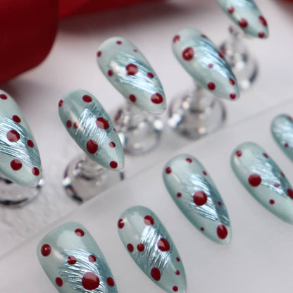 Fresh Mint Polka Dot Skirt Handmade Almond Press on Nails A1211