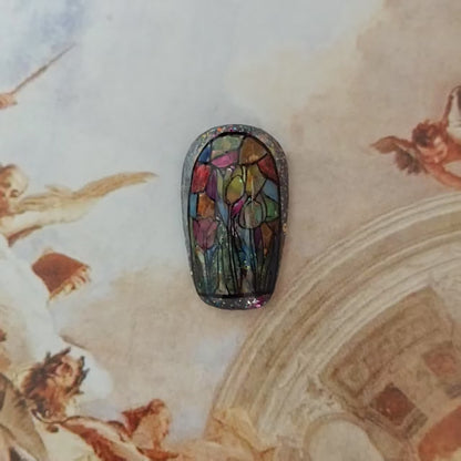Kitten Under The Enamel Window Handmade Coffin Press On Nails