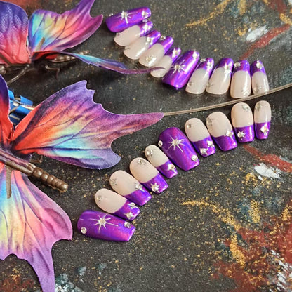Purple Handmade Coffin French Tip Press On Nails