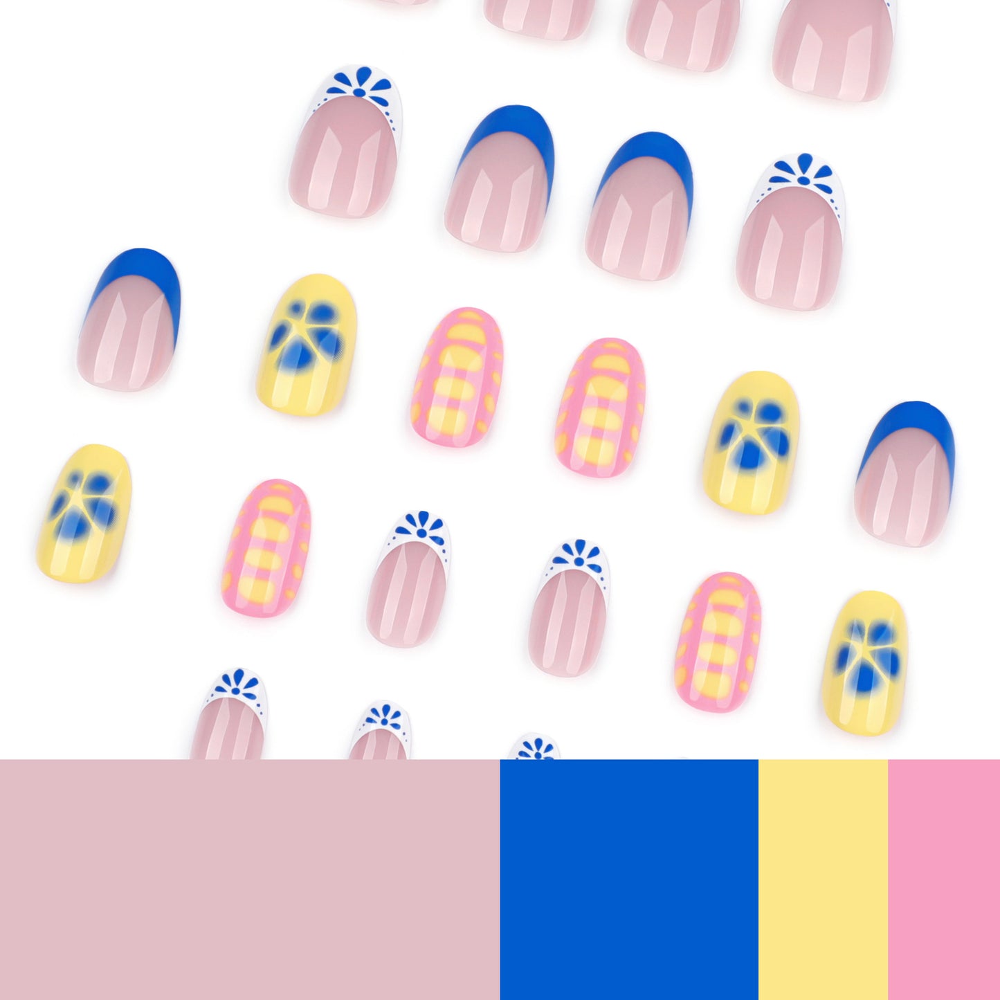 Blooming Flowers Almond 24PCS Free Size Press on Nails JP3961