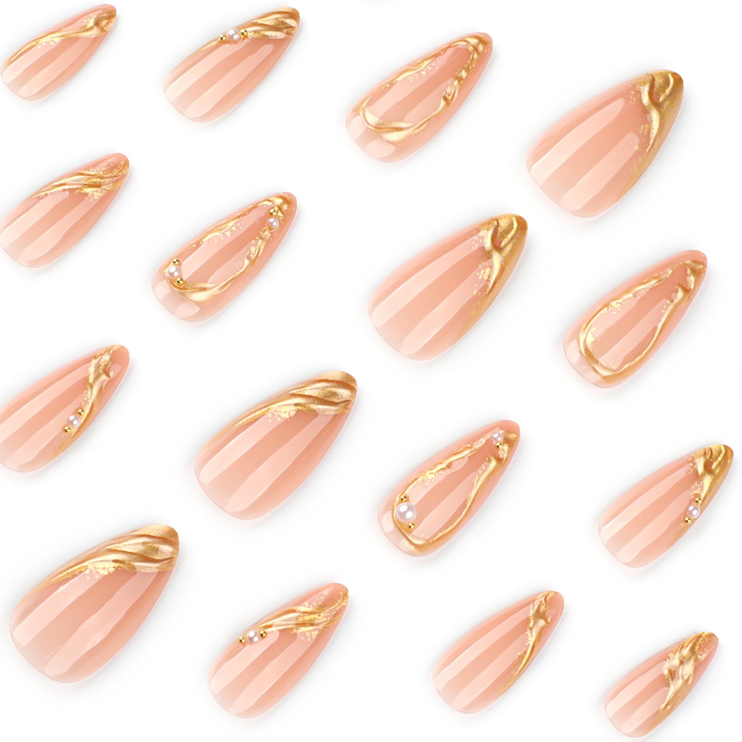 Irregular Hot Stamping Almond 24PCS Free Size Press on Nails JP3873