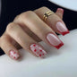 French Red Heart Square 24PCS Free Size Press on Nails JP2249