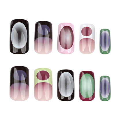 Gradient Blending Square 24PCS Free Size Press on Nails JP3478