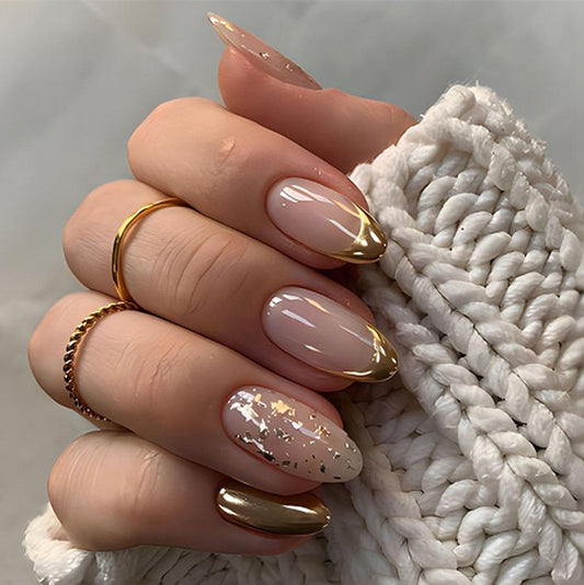 Baby's Breath Almond 24PCS Free Size Press on Nails JP3749