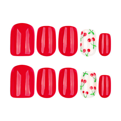 Fresh Cherry Square 24PCS Free Size Press on Nails JP3948