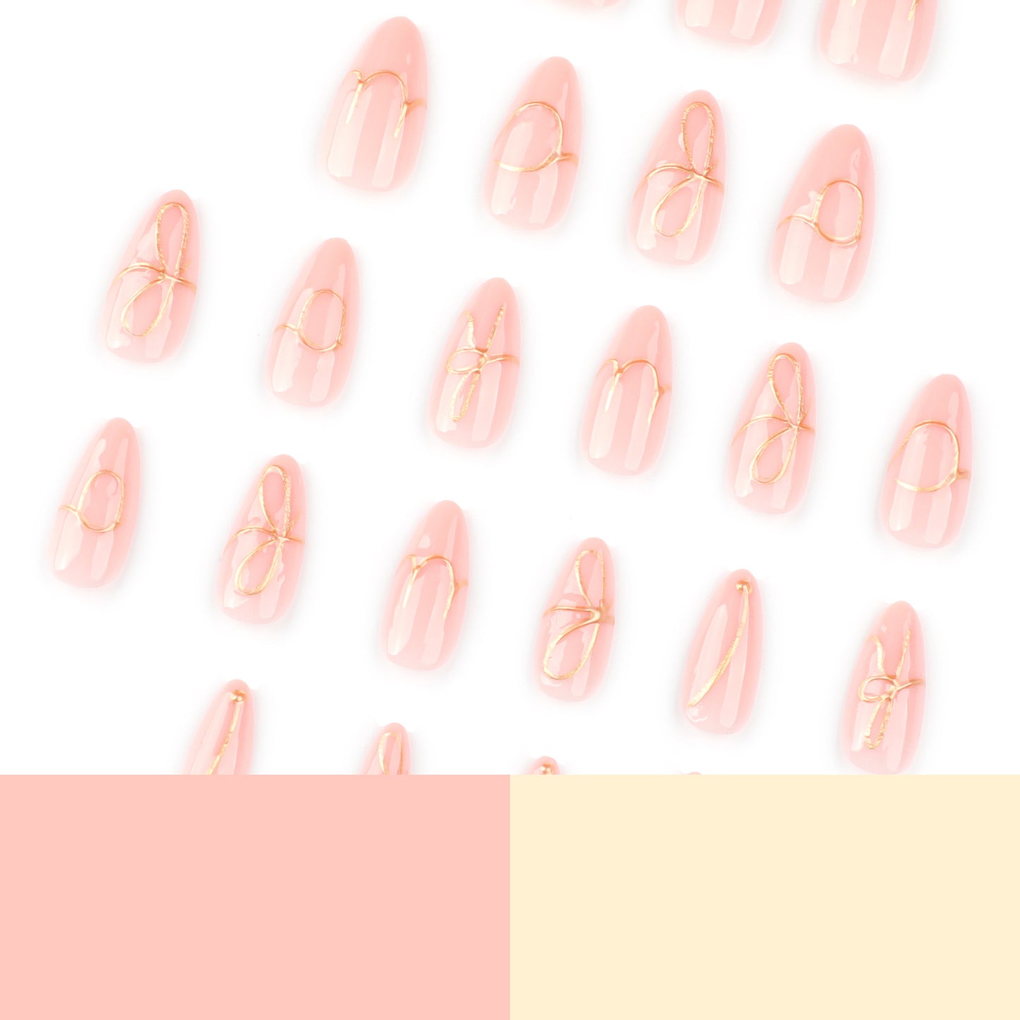 3D Gilded Letters Almond 24PCS Free Size Press on Nails JP3791