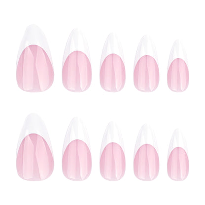 White Classic French Tip Almond 24PCS Free Size Press on Nails JP3667