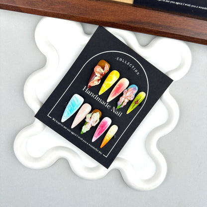 Hand Carved Petals Handmade Stiletto Press on Nails W016